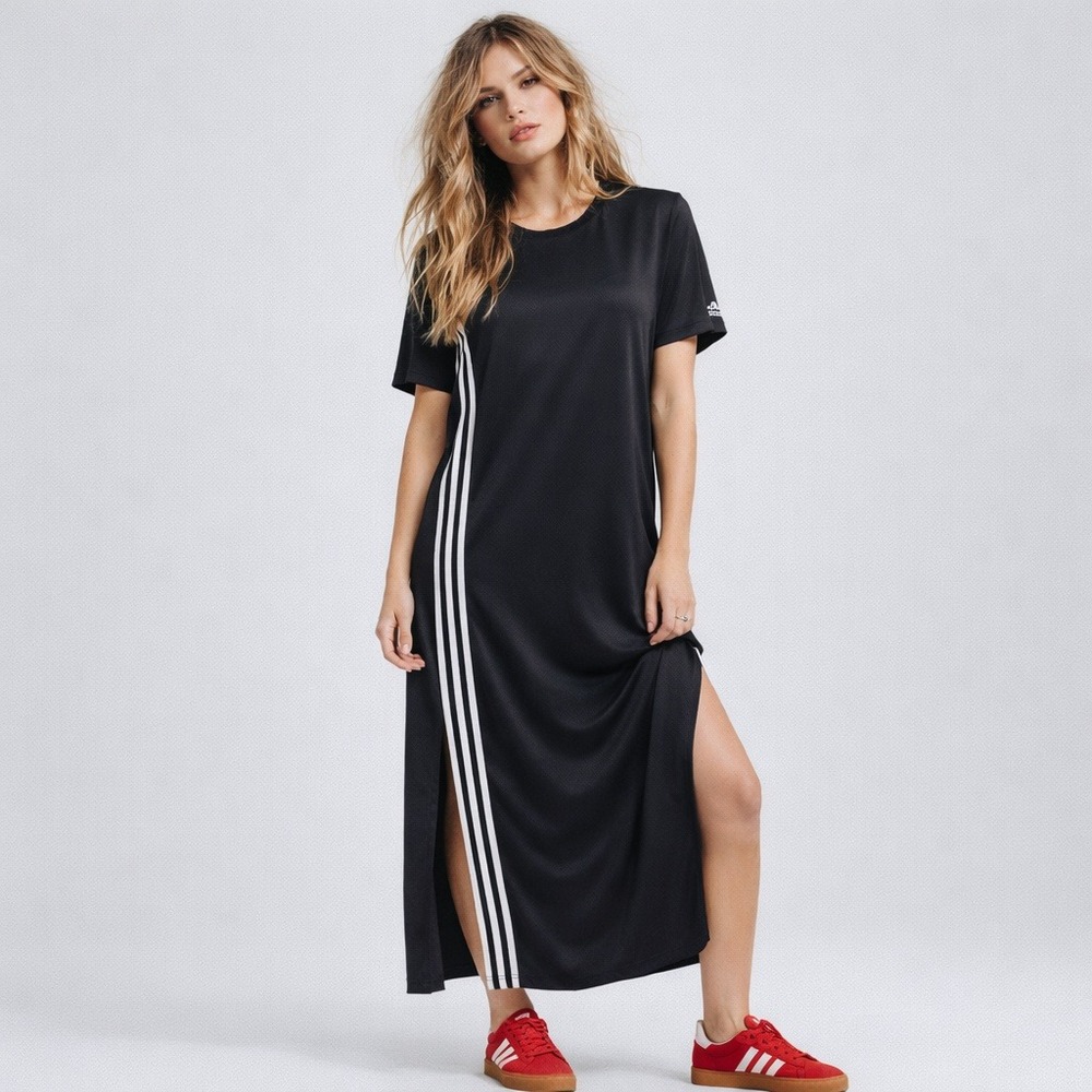 Adidas Originals‎ Black Three-Stripe Midi Dress Sz S
